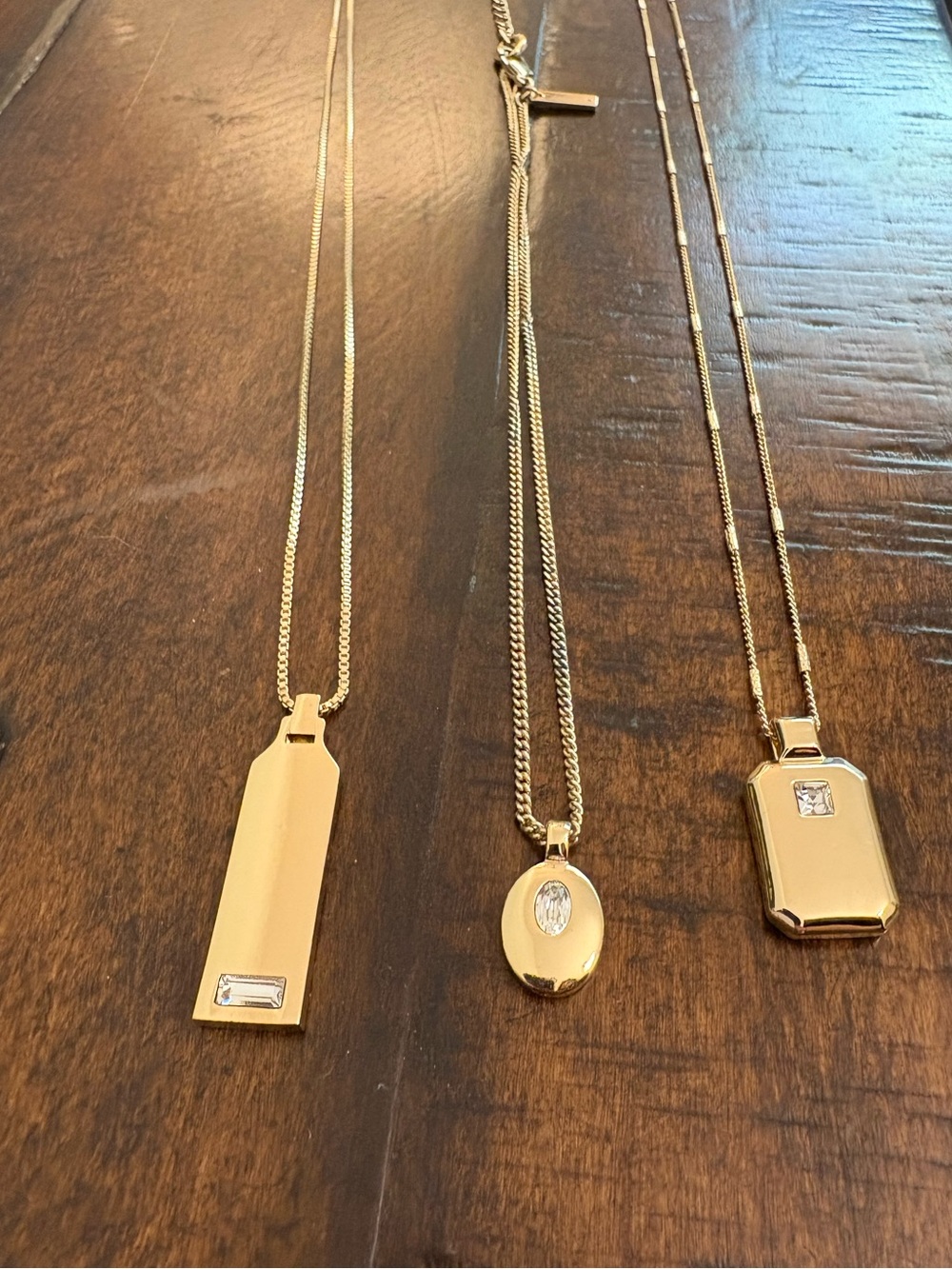 White House Black Market Gold Tone and Solitaire Stone Triple Layered Necklaces